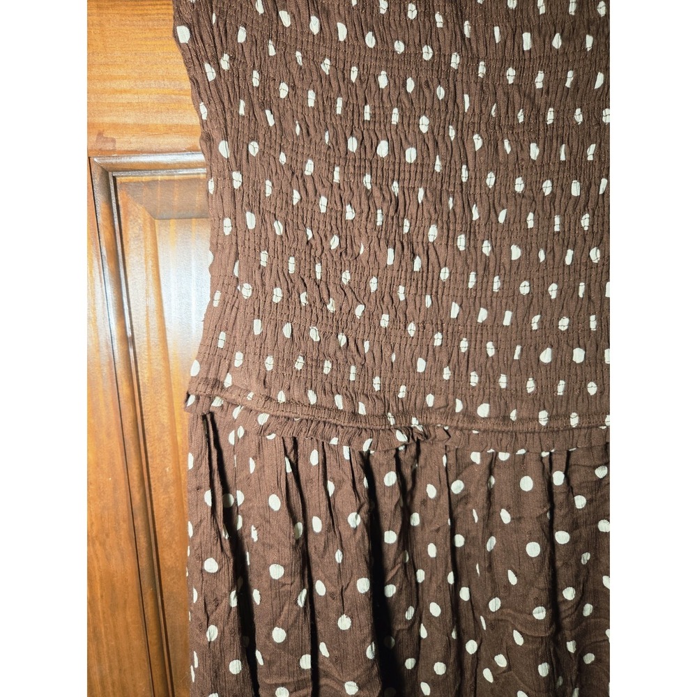 Sim & Sam Chocolate Brown Polka Dot Maxi Dress Smocked Convertible Straps M NWT - Picture 10 of 11